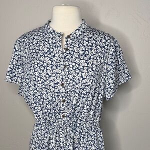 Lands' End Blue and White Floral Midi Dress